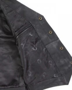 Chaleco Para Hombre De Cuero Negro Abotonado Estilo Motorista -Oeste Vaqueros Tienda W 30735 bolsillo 2