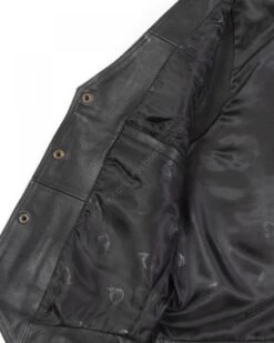 Chaleco Para Hombre De Cuero Negro Abotonado Estilo Motorista -Oeste Vaqueros Tienda W 30735 bolsillo