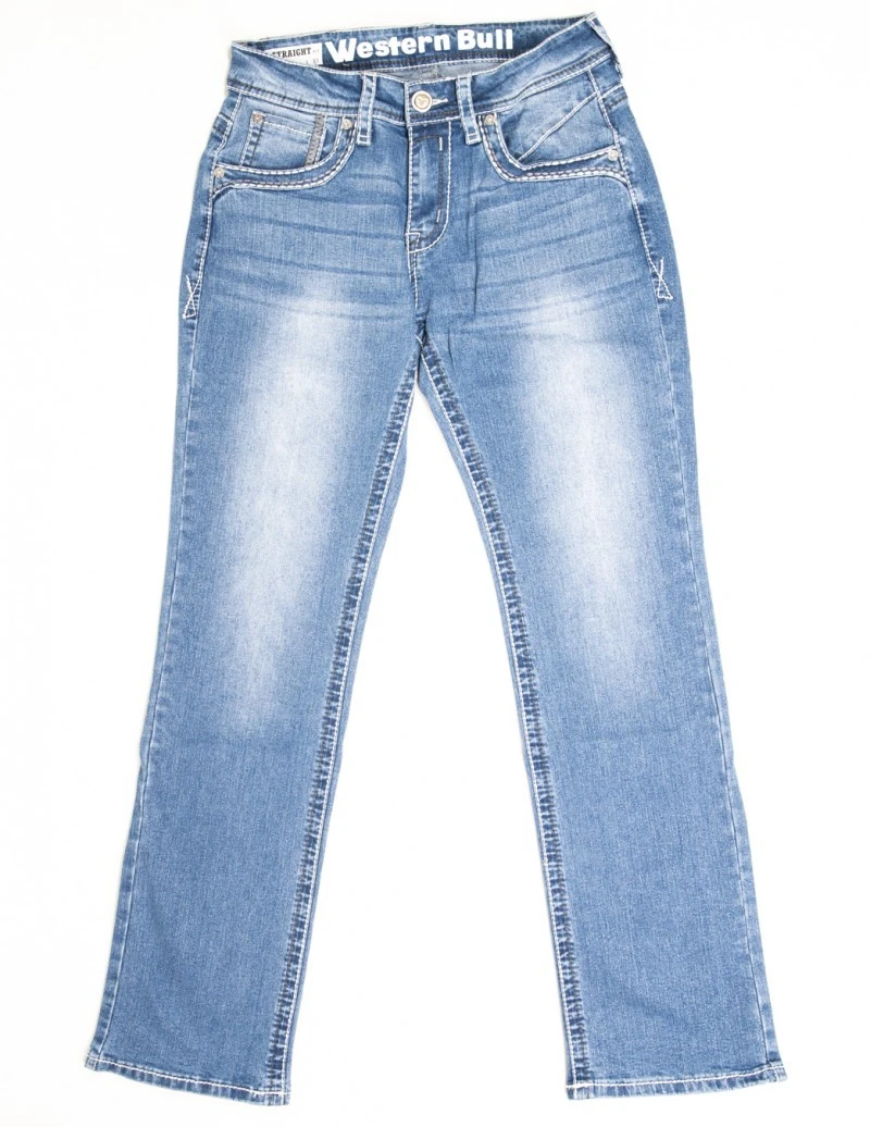 Pantalón Vaquero Azul Para Hombre Corte Recto Estilo Bot-cut Y Bordados Western 3 Pantalón Vaquero Azul Para Hombre Corte Recto Estilo Bot-cut Y Bordados Western - Imagen 3