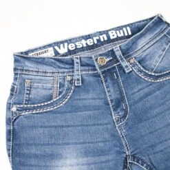 Pantalón Vaquero Azul Para Hombre Corte Recto Estilo Bot-cut Y Bordados Western 7 Pantalón Vaquero Azul Para Hombre Corte Recto Estilo Bot-cut Y Bordados Western -Oeste Vaqueros Tienda WB 007 4