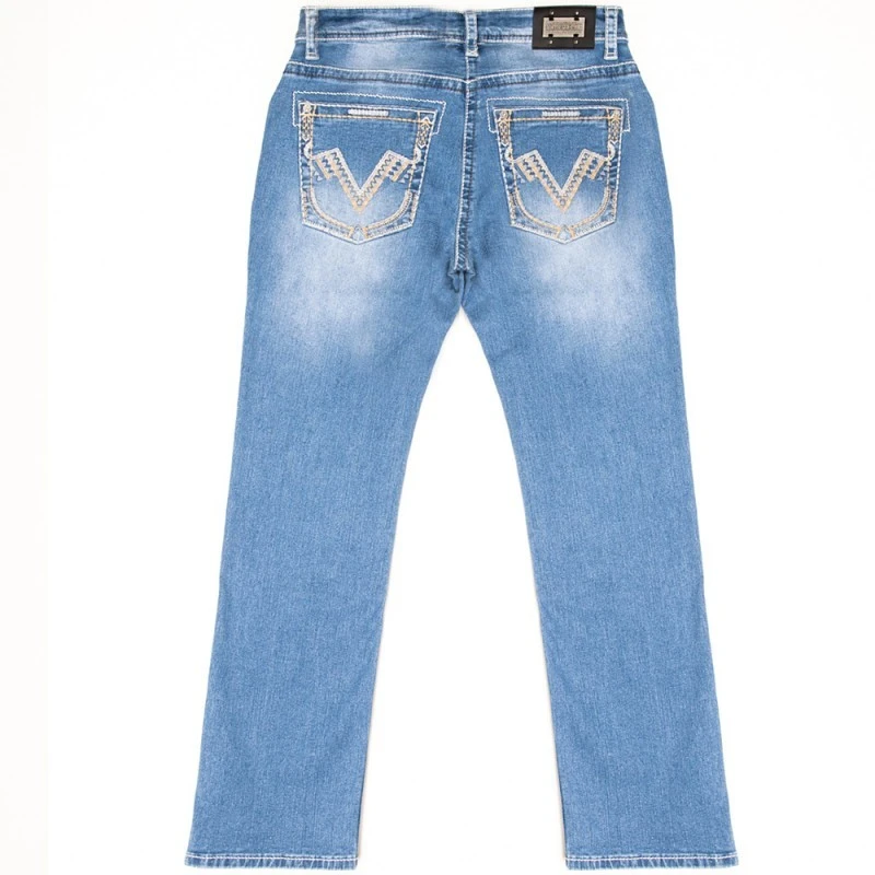 Pantalón Vaquero Estilo Country Color Azul Para Hombre Con Bordados Mosaicos Nativo Americanos 2 Pantalón Vaquero Estilo Country Color Azul Para Hombre Con Bordados Mosaicos Nativo Americanos - Imagen 2