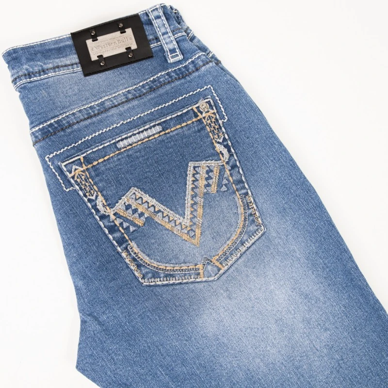 Pantalón Vaquero Estilo Country Color Azul Para Hombre Con Bordados Mosaicos Nativo Americanos 4 Pantalón Vaquero Estilo Country Color Azul Para Hombre Con Bordados Mosaicos Nativo Americanos - Imagen 4
