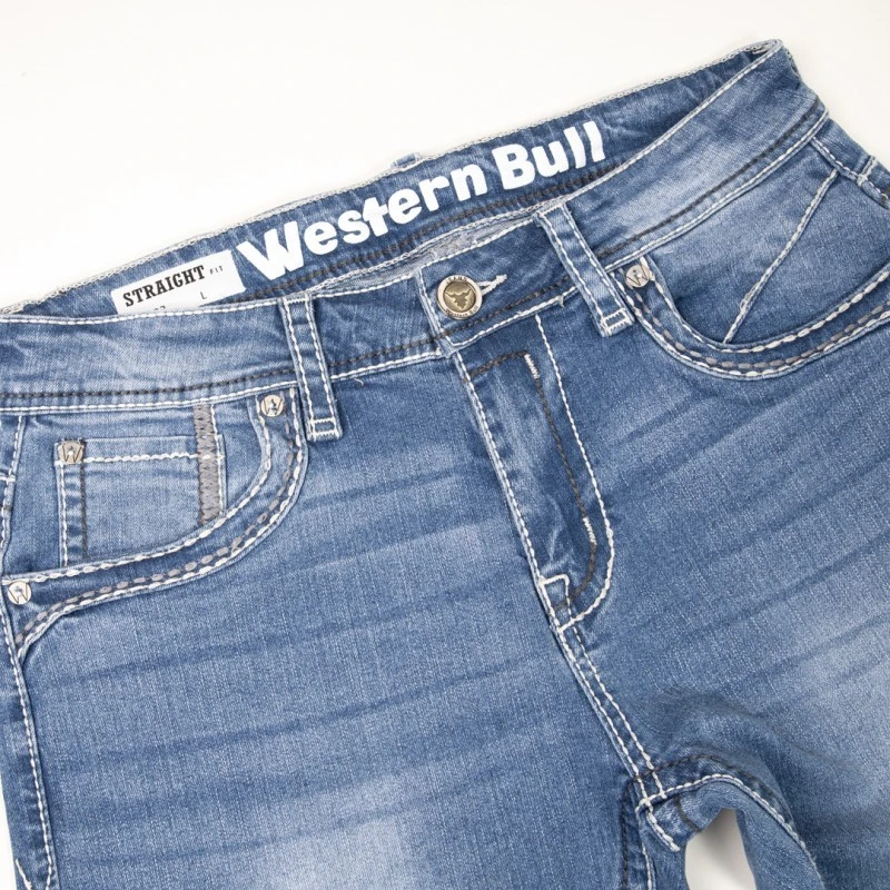 Pantalón Vaquero Estilo Country Color Azul Para Hombre Con Bordados Mosaicos Nativo Americanos