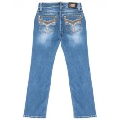 Pantalón Denim Cowboy Azul Tipo Bot-cut Con Bordado Flor De Lis Trenzada En Bolsillos Traseros 6 Pantalón Denim Cowboy Azul Tipo Bot-cut Con Bordado Flor De Lis Trenzada En Bolsillos Traseros -Oeste Vaqueros Tienda WB 010 2
