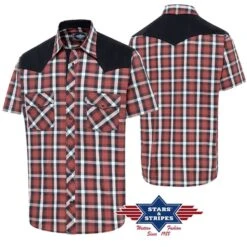 Camisa Cowboy A Cuadros Manga Corta Para Hombre Con Canesú Negro -Oeste Vaqueros Tienda Y 07 web